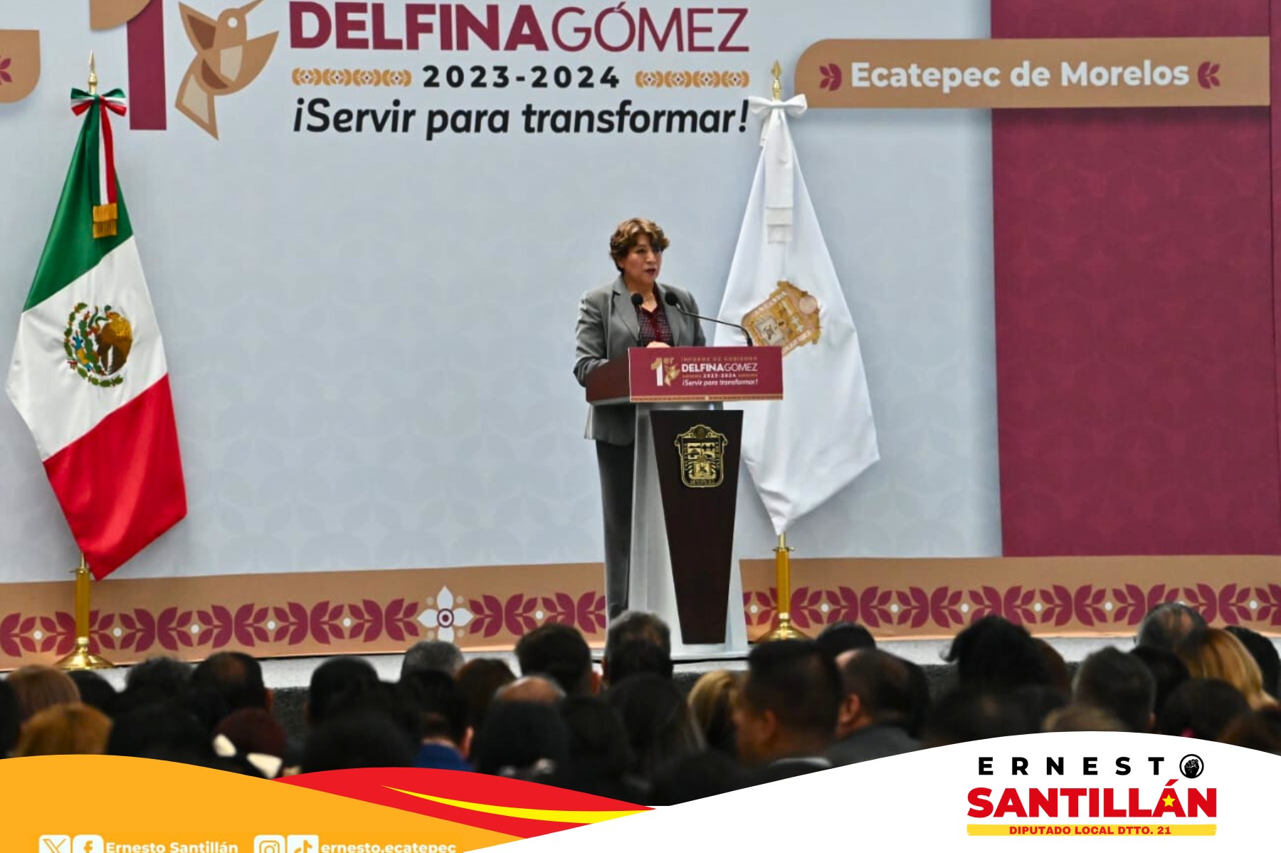 Ernesto Santillán acompaña a la gobernadora Delfina Gómez en su primer informe regional en Ecatepec